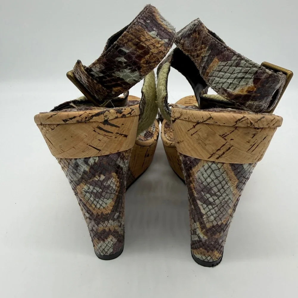 Michael Antonio Snakeskin Cork Platform Wedge Sandals Brown Tan 8